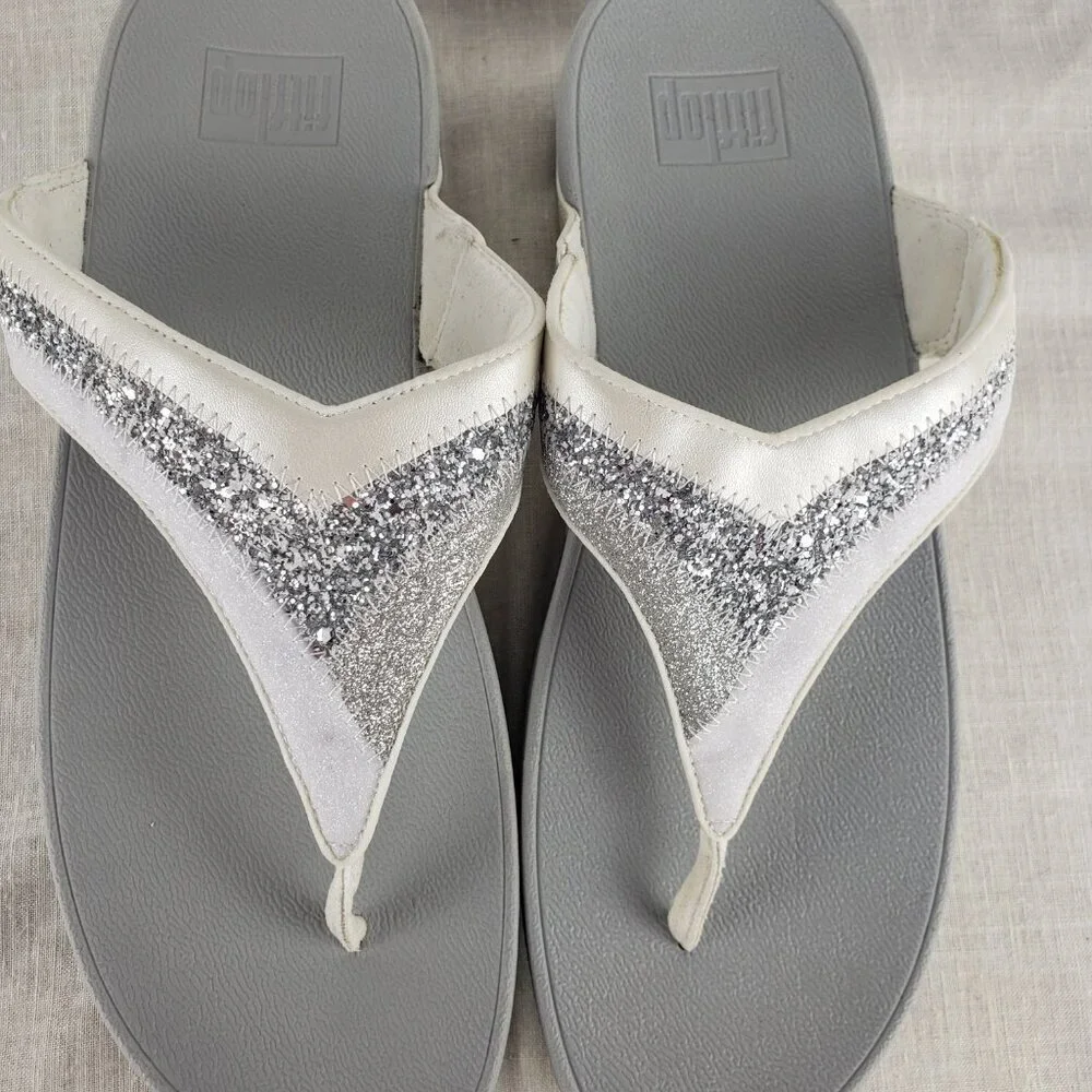Fitflop Lulu Urban White Glitter Pearl Thong Sandals Bridal Wedding Size 11